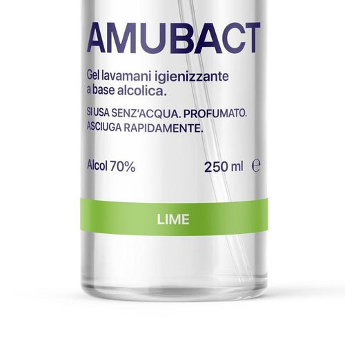 Amubact gel mani 250 ml: dettaglio dell’etichetta del dispenser.