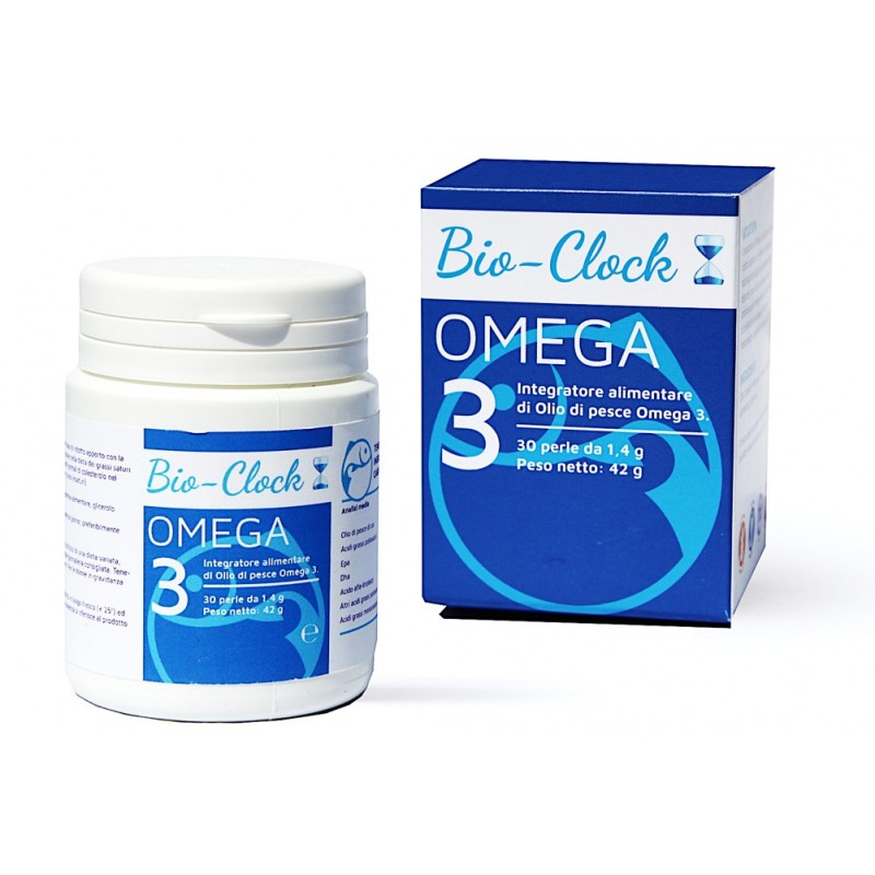 Omega 3 Bio-Clock: flacone e confezione da 30 perle.