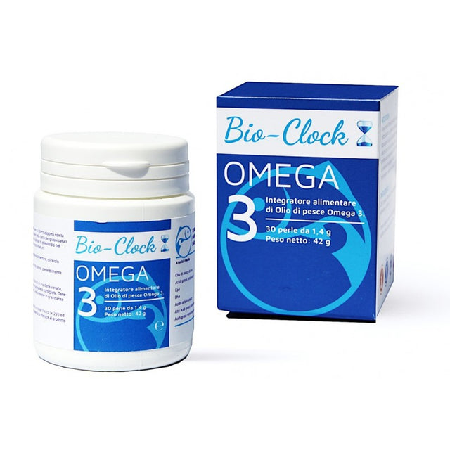 Omega 3 Bio-Clock: flacone e confezione da 30 perle.