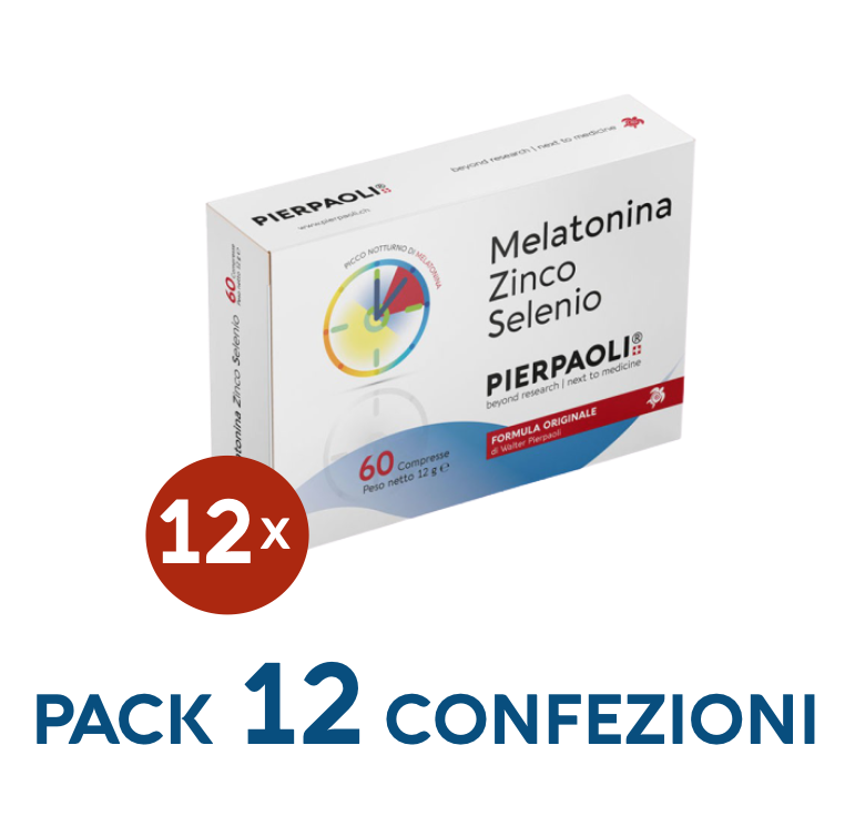 Melatonina Zinco-Selenio Pierpaoli 1 mg – 12 confezioni — confezioni bianche Pierpaoli, formato multipack.