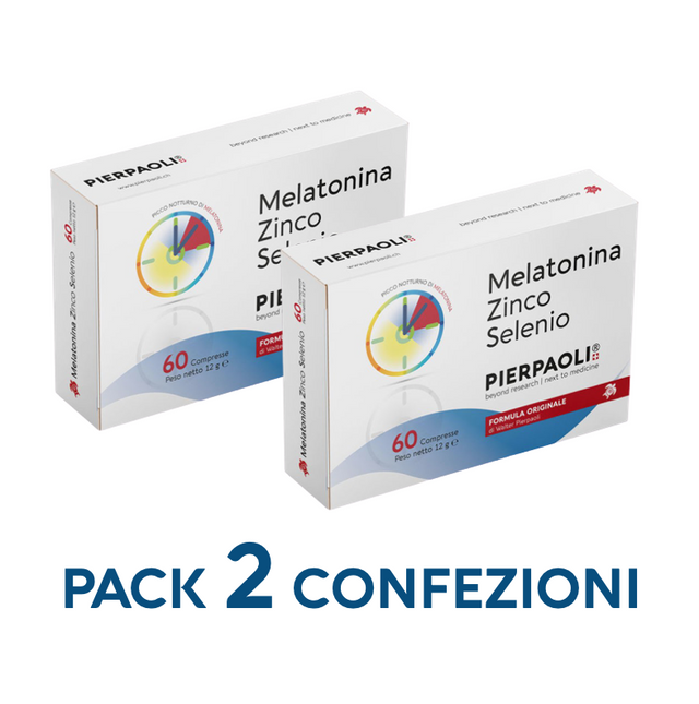 Melatonina Zinco-Selenio Pierpaoli 1 mg – 2 confezioni — confezioni bianche Pierpaoli, formato multipack.
